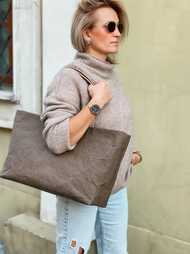 Shopperka HOLLY taupe — torebka ze skóry celulozowej