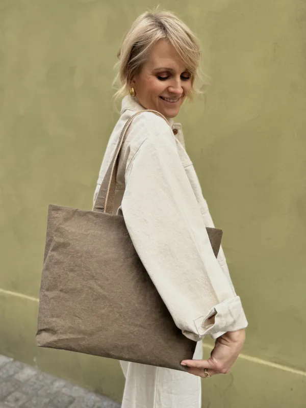 Shopperka ELLY taupe — torebka ze skóry celulozowej
