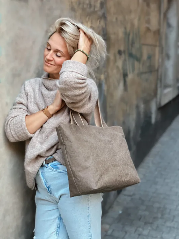 Shopperka HOLLY taupe — torebka ze skóry celulozowej