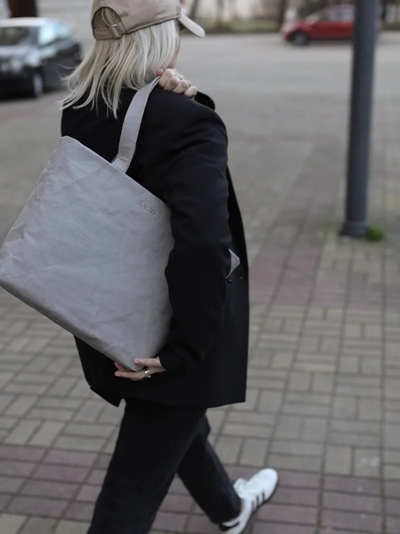 Shopperka ELLY kaszmirowa szara — torebka ze skóry celulozowej