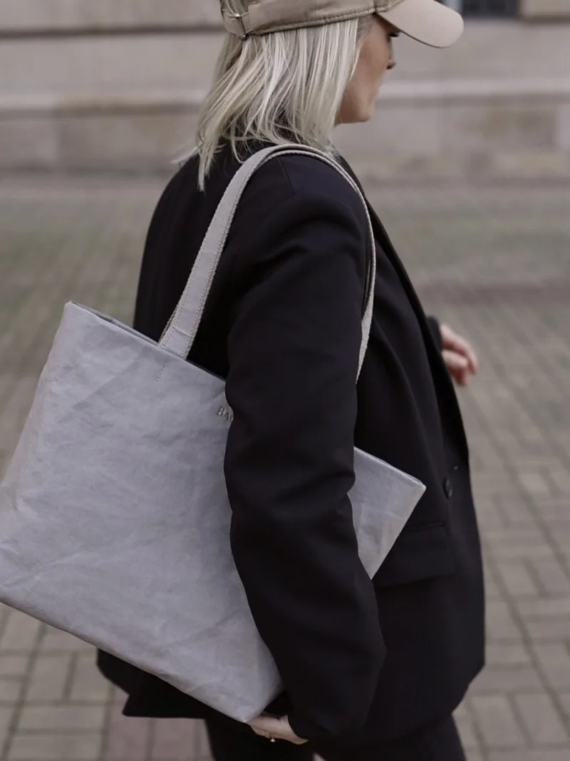 Shopperka ELLY kaszmirowa szara — torebka ze skóry celulozowej