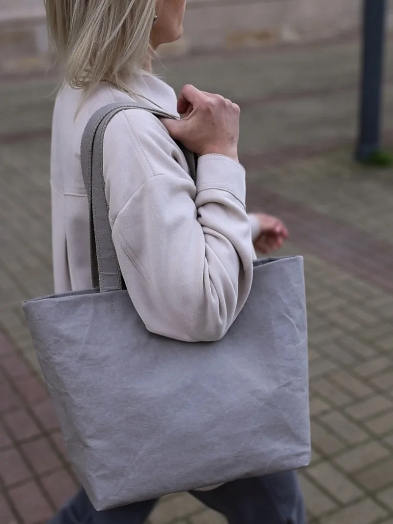 Shopperka ELLY kaszmirowa szara — torebka ze skóry celulozowej